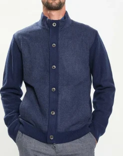 Gilet en Laine Bi-Matière uni bleu