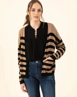 Gilet en Laine mélangée Lena rayure camel