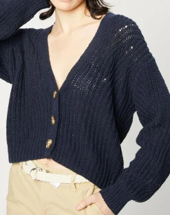 Gilet en Maille mélangée à boutons contrastants bleu marine