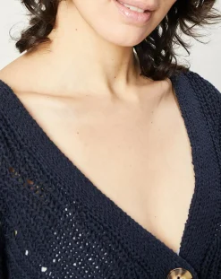 Gilet en Maille mélangée à boutons contrastants bleu marine