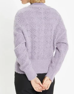 Gilet en Maille pointelle mousseuse Rina violet clair