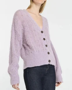 Gilet en Maille pointelle mousseuse Rina violet clair