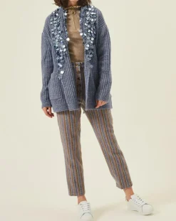 Gilet en Mohair & Laine mélangés Ceinture Pampille bleu