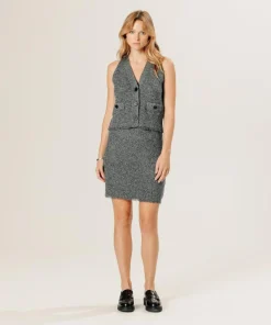 Gilet Esther en Laine & Cachemire boutonne col V sans manches gris chiné