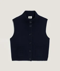 Gilet Kylie manches courtes col montant bleu nuit