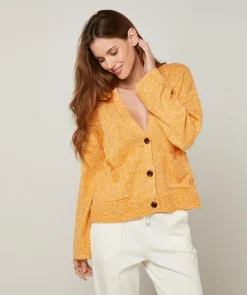 Gilet Lilith col V chiné jaune