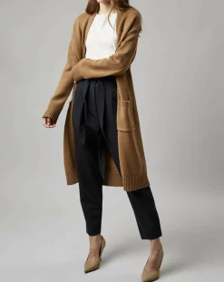 Gilet long à capuche en Laine mélangée camel