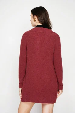 Gilet long à col châle bordeaux