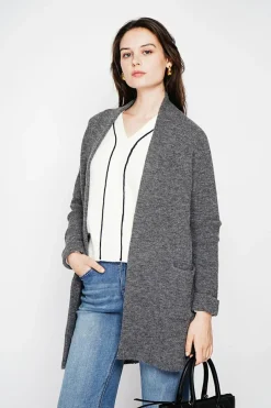 Gilet long à col châle loup