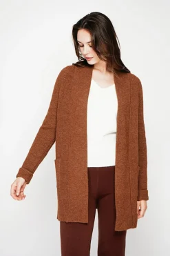 Gilet long à col châle marron