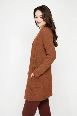 Gilet long à col châle marron