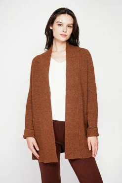 Gilet long à col châle marron