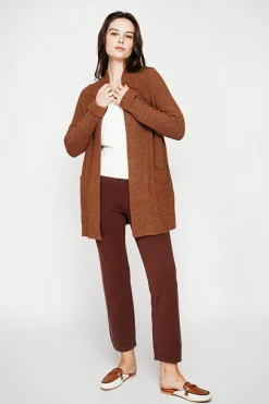 Gilet long à col châle marron