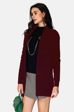 Gilet long en Cachemire mélangé col châle bordeaux
