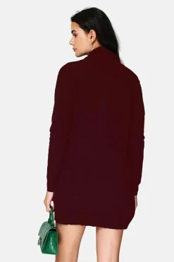 Gilet long en Cachemire mélangé col châle bordeaux