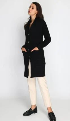 Gilet long en Cachemire mélangé col châle fourré thermique noir