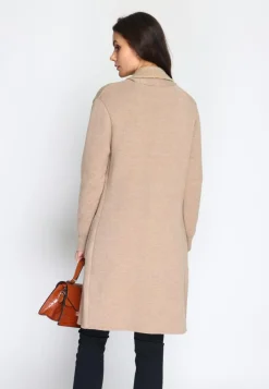 Gilet long en Cachemire mélangé col châle fourré thermique camel