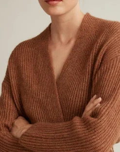 Gilet long en Laine & Mohair mélangés marron clair chiné