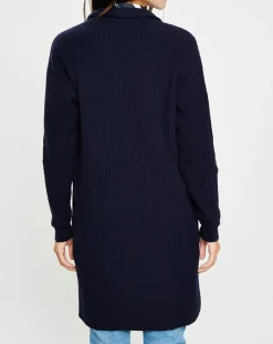 Gilet long en Laine mélangée bleu marine