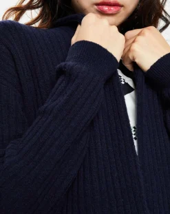 Gilet long en Laine mélangée bleu marine