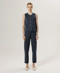 Gilet Maëva 100% laine sans manches milano bleu denim