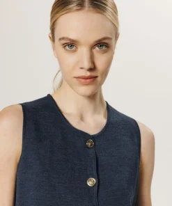 Gilet Maëva 100% laine sans manches milano bleu denim