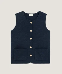 Gilet Maëva 100% laine sans manches milano bleu denim