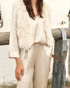 Gilet sans manches en fausse fourrure Moka crème