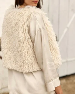 Gilet sans manches en fausse fourrure Moka crème