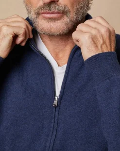 Gilet zippé 100% Cachemire John bleu marine