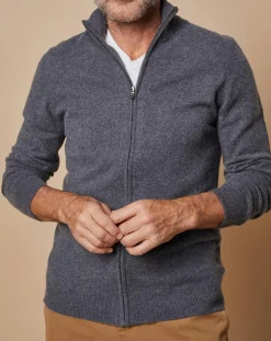 Gilet zippé 100% Cachemire John gris foncé