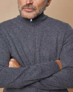 Gilet zippé 100% Cachemire John gris foncé