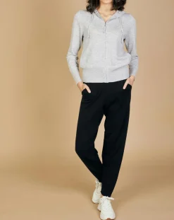 Gilet zippé à capuche en Laine & Cachemire Erica gris chiné clair