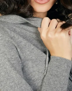 Gilet zippé à capuche en Laine & Cachemire Erica gris chiné foncé