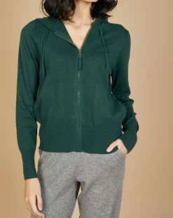Gilet zippé à capuche en Laine & Cachemire Erica vert bouteille