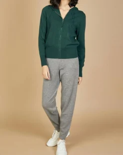 Gilet zippé à capuche en Laine & Cachemire Erica vert bouteille