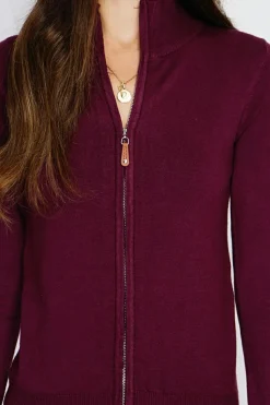 Gilet zippé en Cachemire mélangé bordeaux