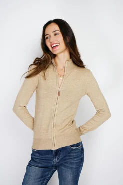 Gilet zippé en Cachemire mélangé camel