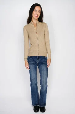 Gilet zippé en Cachemire mélangé camel