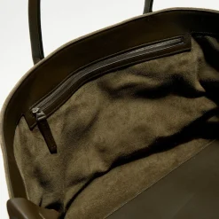 Grand cabas en Velours de Cuir kaki - 33x45x20 cm