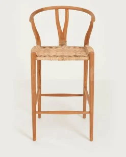 Hirosi - Chaise de bar en teck massif et rotin