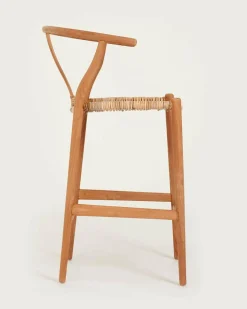 Hirosi - Chaise de bar en teck massif et rotin