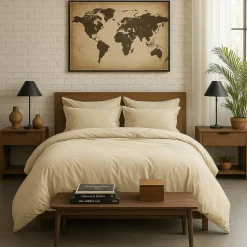 Housse de couette en percale de coton lavé ecru naturel