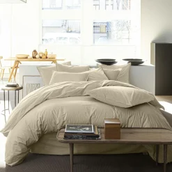 Housse de couette en percale de coton lavé ecru naturel