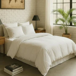 Housse de couette en percale de coton lavé blanc nuage