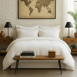 Housse de couette en percale de coton lavé blanc nuage