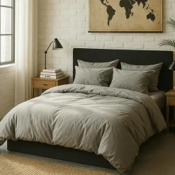 Housse de couette en percale de coton lavé gris perle
