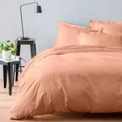 Housse de couette satin de coton lavé rose