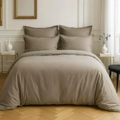 Housse de couette satin de coton lavé grise