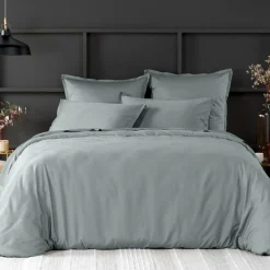 Housse de couette satin de coton lavé verte